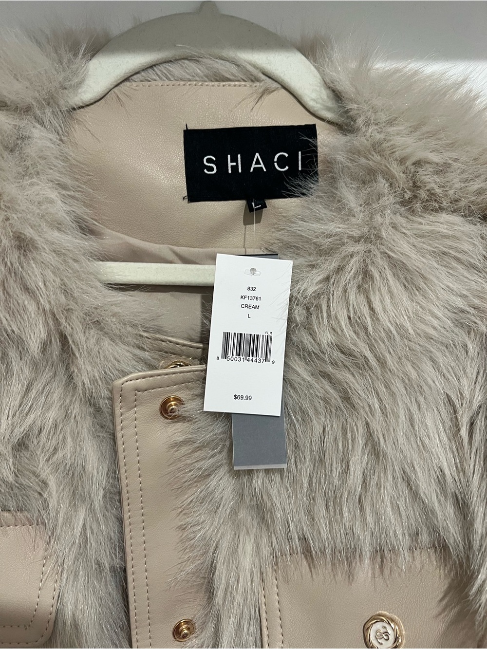 Cream Faux Fur Trim Leather Jacket